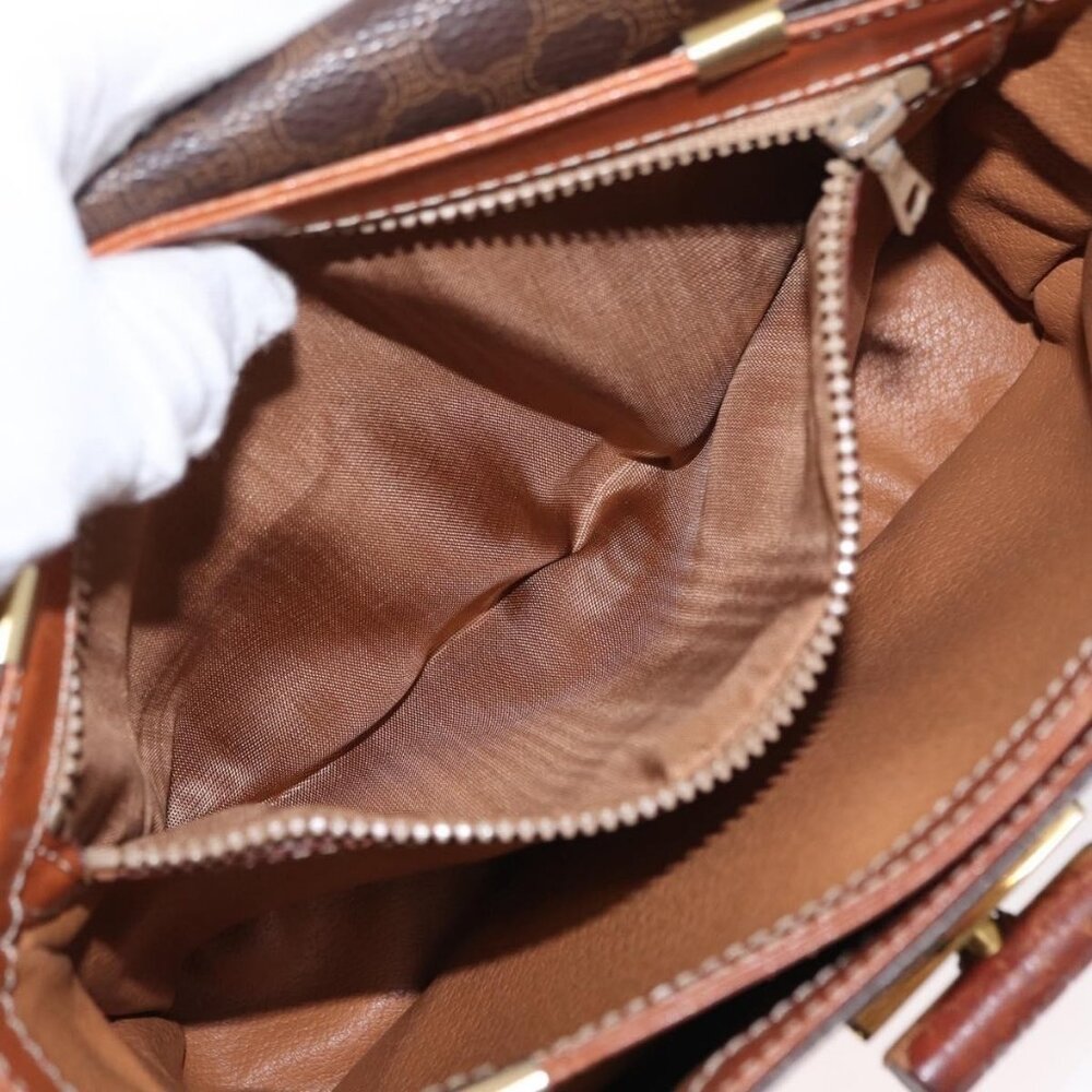 Authentic CELINE Macadam Canvas Shoulder Bag PVC Leather Brown Gold - Picture 3 of 16